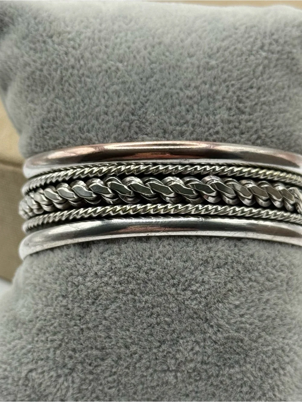 Mexico Multi-Texture Silver Tone Bangle cuff Bracelet
